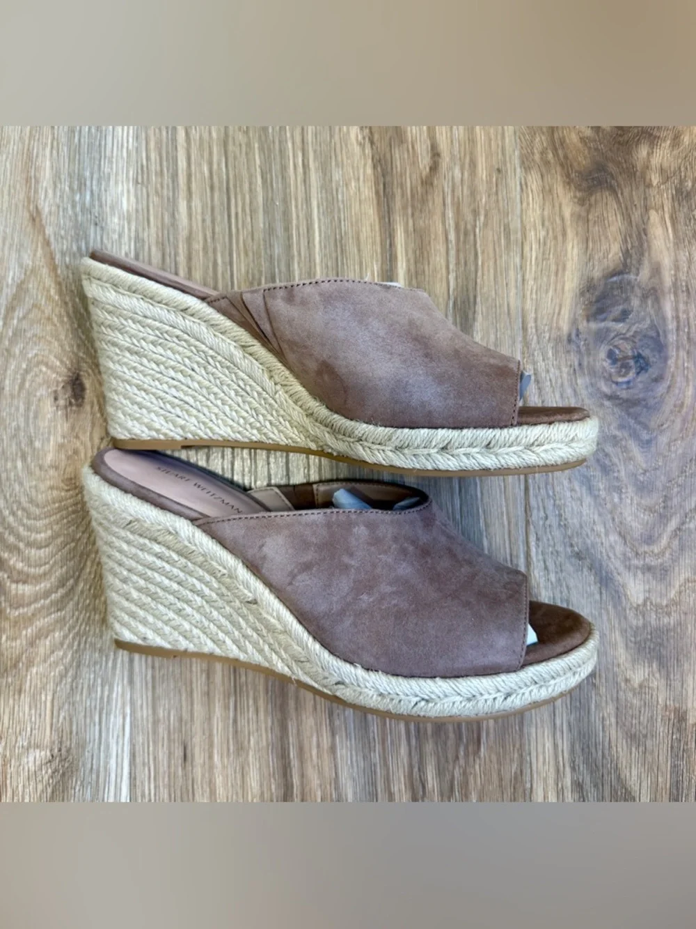 Stuart Weitzman Suede Espadrille Wedge Slides Neutral Tan Size 7.5